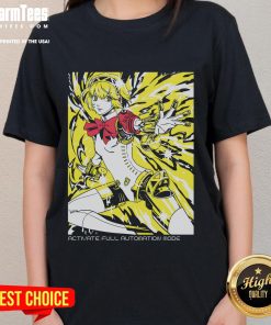 Awesome Aigis Persona 3 Activate Full Automation Mode Ladies Tee featuring a stylish design of Aigis in action.
