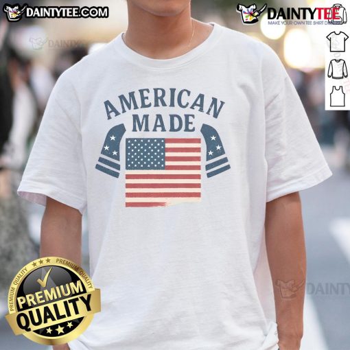 Alt Text: Awesome American Made America Flag T-Shirt featuring a bold graphic of the American flag on a comfortable cotton tee.