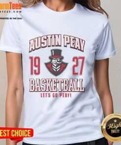 Alt Text: Awesome Austin Peay Governors basketball ladies tee featuring vibrant team colors and stylish design for fans.
