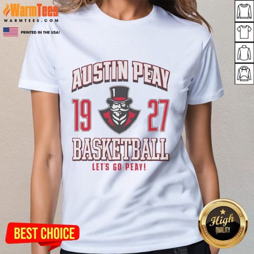 Alt Text: Awesome Austin Peay Governors basketball ladies tee featuring vibrant team colors and stylish design for fans.