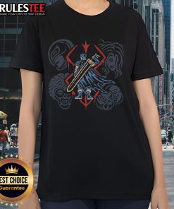 Awesome Berserk Guts Evil Omen ladies tee featuring a bold graphic design of Guts from the anime Berserk.