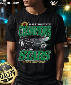 Alt Text: Awesome Dallas Stars NHL 1999 Stanley Cup Champions T-Shirt featuring team logo and championship graphics.