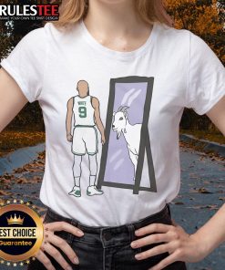 Awesome Derrick White Mirror Goat Ladies Tee showcasing a stylish design for fans of basketball and fashion.