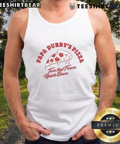 Alt Text: Awesome Durry Papa Durry's Pizza tank top design featuring an upside-down pizza graphic for trendy fashion lovers.