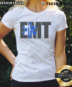 Awesome EMT Logo on a stylish ladies tee, perfect for emergency medical technician enthusiasts.