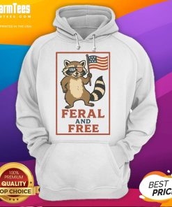 Feral and free raccoon wearing an America flag hoodie, showcasing a playful and patriotic vibe.