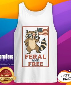 Awesome feral and free raccoon graphic on a tank top featuring the American flag design, perfect for animal lovers.