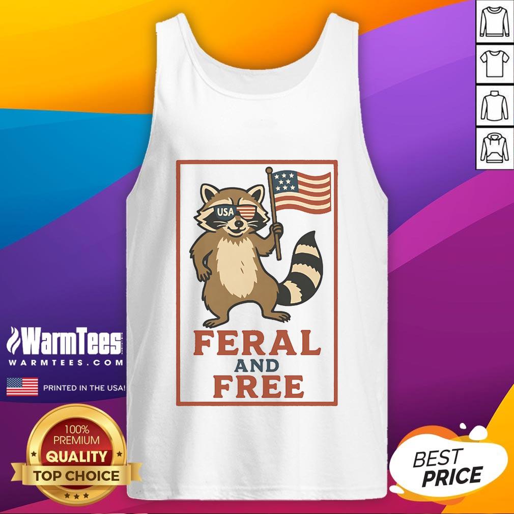 Awesome Feral And Free Raccoon America Flag Tank Top Awesome feral and free raccoon graphic on a tank top featuring the American flag design, perfect for animal lovers.