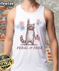 Alt Text: Patriotic raccoon wearing a tank top celebrating 4th of July, featuring fun and vibrant red, white, and blue colors.