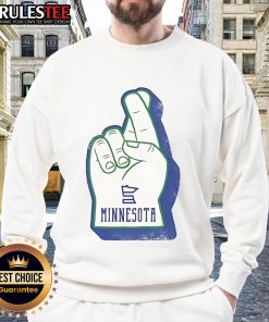 Awesome foam finger Minnesota sweatshirt featuring vibrant colors and a sporty design for fans.
