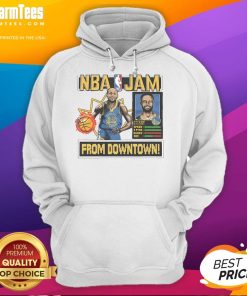 Awesome Golden State Warriors Stephen Curry homage royal NBA Jam hoodie featuring vibrant team colors and iconic design.