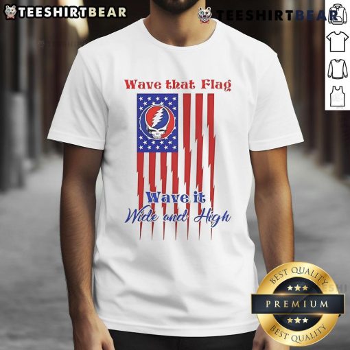 Awesome Grateful Dead Wave That Flag Wave It Wide And High T-Shirt featuring vibrant colors and iconic band artwork.