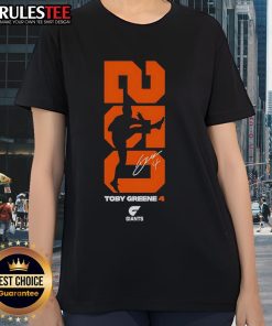 Awesome GWS Giants Toby Greene 250 Ladies Tee showcasing vibrant team colors and stylish design for fans.