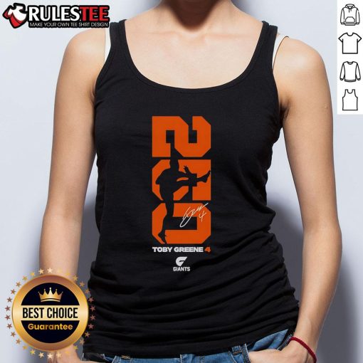 Awesome GWS Giants Toby Greene 250 tank top featuring team colors and logo, perfect for fans and sports enthusiasts.