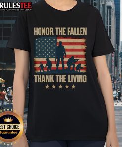 Awesome Honor The Fallen Thank The Living America Flag Ladies Tee showcasing patriotic design in vibrant colors.
