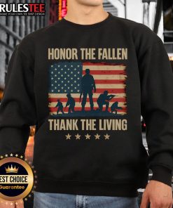 Awesome Honor The Fallen Thank The Living America Flag Sweatshirt featuring a patriotic design and vibrant colors.