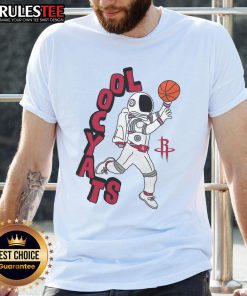 Alt Text: Awesome Houston Rockets Stadium Essentials NBA x Staycool mascot T-shirt featuring vibrant team colors and logo.