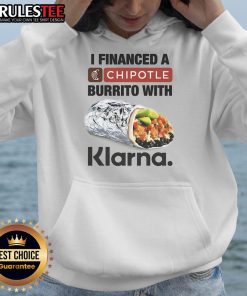 Alt Text: Person wearing an 'Awesome I Financed A Burrito With Klarna' hoodie, showcasing fun and trendy financial fashion.