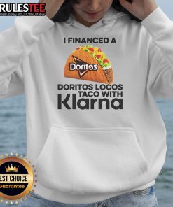 Person wearing an 'Awesome I Financed A Taco With Klarna' hoodie, showcasing stylish and humorous fashion.