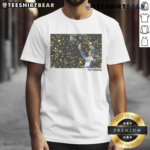 Awesome Jimmie Johnson Pay Homage T-Shirt featuring bold graphics and vibrant colors for racing fans.