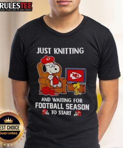 Alt Text: Awesome Kansas City Chiefs t-shirt featuring a knitting design, perfect for fans waiting for football season to start.