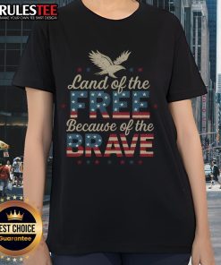 Alt Text: Awesome Land of the Free Because of the Brave America Ladies Tee showcasing patriotic design and vibrant colors.