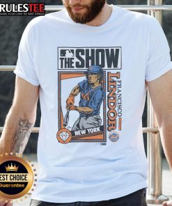 Awesome MLB The Show Mets Francisco Lindor T-Shirt featuring vibrant graphics and team colors for baseball fans.