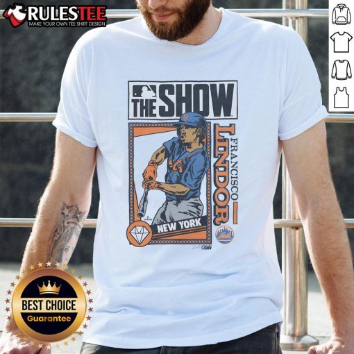 Awesome MLB The Show Mets Francisco Lindor T-Shirt featuring vibrant graphics and team colors for baseball fans.