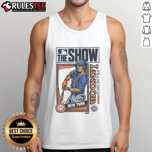 Awesome MLB The Show Mets Francisco Lindor tank top featuring vibrant team colors and player graphics.