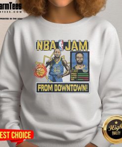 Awesome NBA Jam Warriors sweatshirt featuring Stephen Curry, perfect for fans of Golden State basketball.