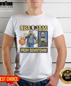 Awesome NBA Jam Warriors Stephen Curry T-Shirt featuring vibrant graphics and a comfortable fit for fans and players.