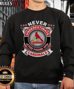 Awesome Never Underestimate The Power Of Cardinals Sweatshirt in vibrant red, featuring a bold cardinal graphic design.