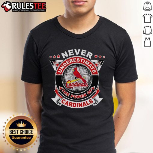 Awesome Never Underestimate The Power Of Cardinals T-Shirt featuring bold text and vibrant cardinal graphics.