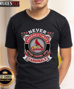 Awesome Never Underestimate The Power Of Cardinals T-Shirt featuring bold text and vibrant cardinal graphics.