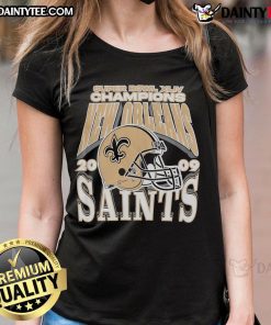 Awesome New Orleans Saints Super Bowl XLIV Champions 2009 ladies tee featuring team colors and logo.