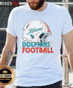 Awesome NFL Miami Dolphins football helmet T-shirt featuring vibrant team colors and logo, perfect for fans.