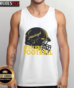 Alt Text: Stylish tank top featuring an awesome NFL Pittsburgh Steelers football helmet design, perfect for fans and summer wear.