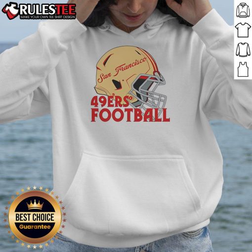 Awesome NFL San Francisco 49ers football helmet hoodie showcasing team colors and logo, perfect for fans.