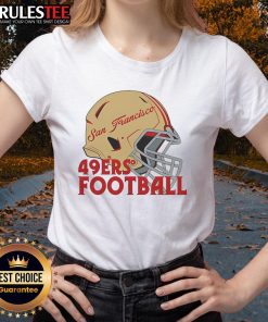Alt Text: Stylish NFL San Francisco 49ers football helmet graphic on a ladies tee, perfect for fans and casual wear.