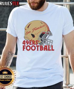 Awesome NFL San Francisco 49ers football helmet T-shirt featuring vibrant team colors and logo for fans.