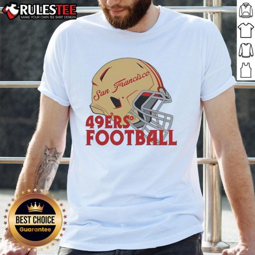 Awesome NFL San Francisco 49ers football helmet T-shirt featuring vibrant team colors and logo for fans.