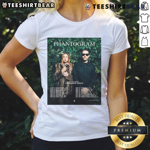 Awesome Official Phantogram Open Mike Eagle Tour 2025 poster on a ladies tee, showcasing vibrant designs and event details.
