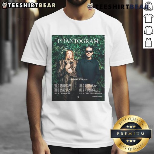 Alt Text: Awesome Official Phantogram Open Mike Eagle Tour 2025 Poster T-Shirt featuring vibrant graphics and tour details.
