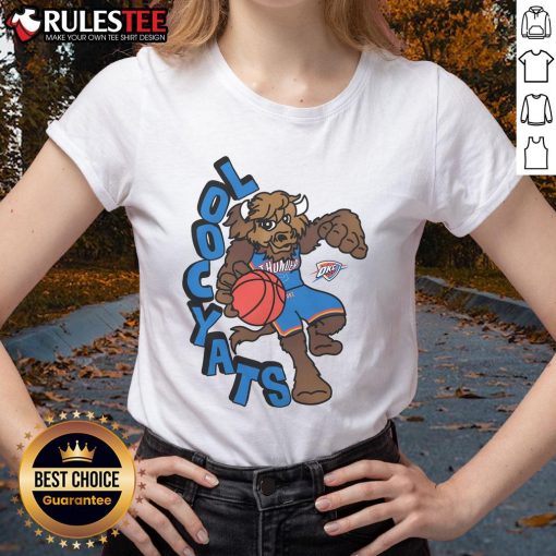 Awesome Oklahoma City Thunder Stadium Essentials NBA X Staycool mascot ladies tee featuring vibrant graphics and comfortable fit.