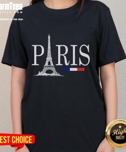 Awesome Paris Eiffel Tower France flag logo on a stylish ladies tee, perfect for tourists and fashion lovers.