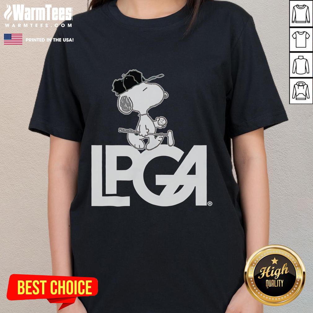 Awesome Peanuts X Lpga Snoopy Ladies Tee Alt Text: Awesome Peanuts X LPGA Snoopy Ladies Tee featuring vibrant graphics of Snoopy and golf-themed design.