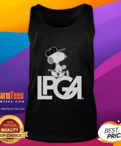Awesome Peanuts X LPGA Snoopy tank top featuring a playful Snoopy design, perfect for golf enthusiasts and fans.