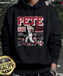 Alt Text: Awesome Pete Rose Career Stats Hoodie featuring stats graphics and a stylish design for baseball fans.