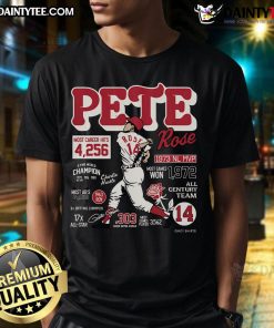 Awesome Pete Rose Career Stats T-Shirt featuring stats and graphics celebrating the legendary baseball player.