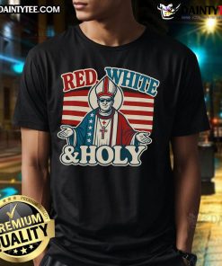 Awesome red, white, and blue Pope Leo XIV T-shirt featuring the first American flag design for patriotic fans.
